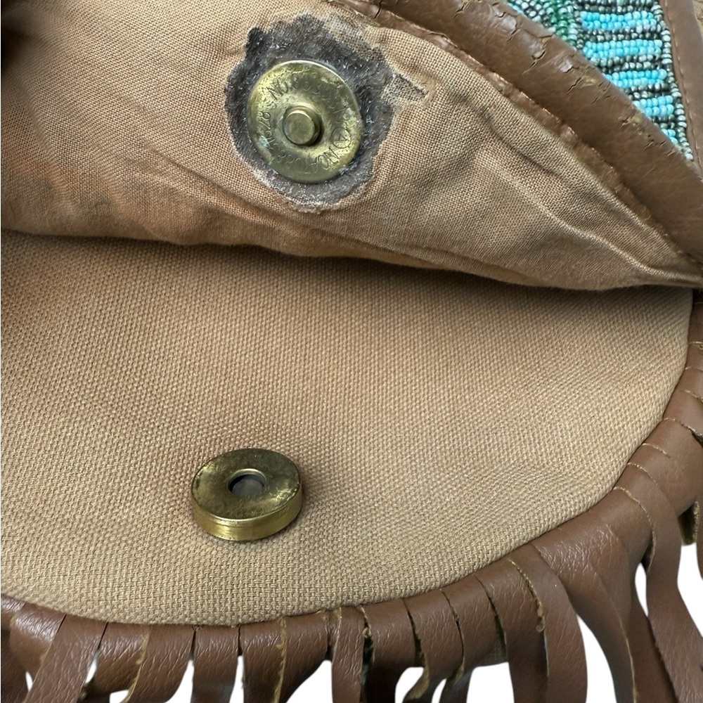Beaded Fringe Crossbody Bag - Green turquoise and Brown 46” Strap Boho Country - Picture 4 of 12